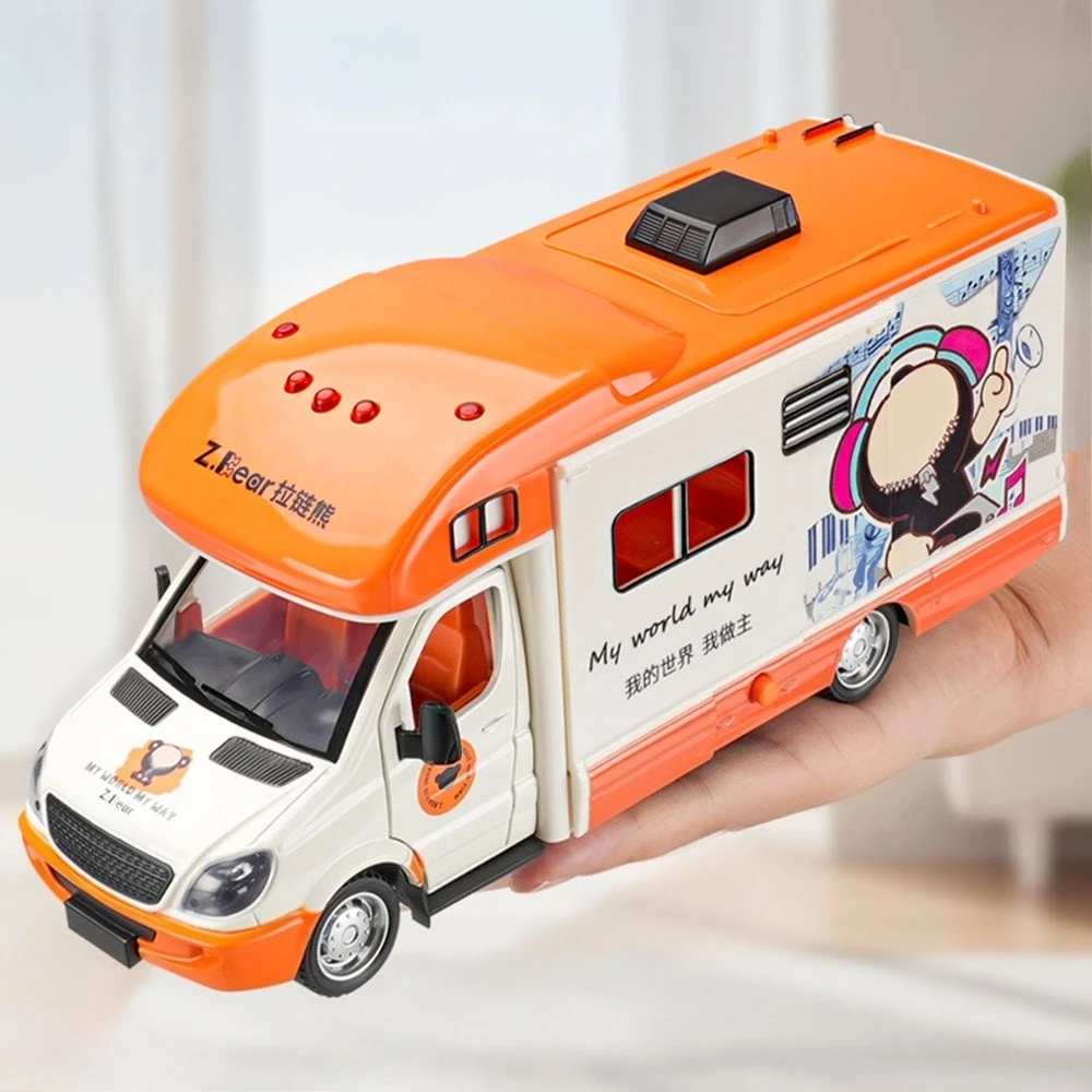 

1:32 сплав литья под давлением мультяшный медведь туристическая модель автофургона игрушечный автомобиль откатной свет звук двери открытые миниатюрные модели подарки для малышей