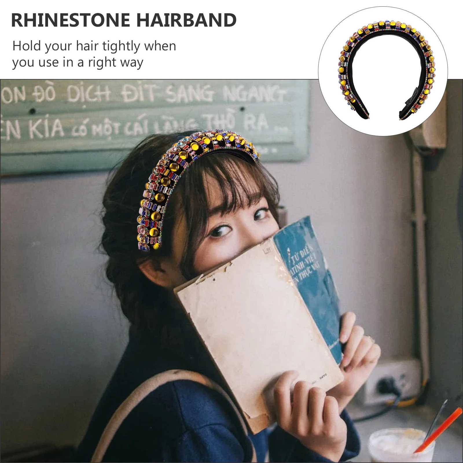 Headband Hair Vintage Wide Brim Rhinestone Padded Headdress Bejewelled Hairband Broadside Women Yellow Hairbands Miss Bride