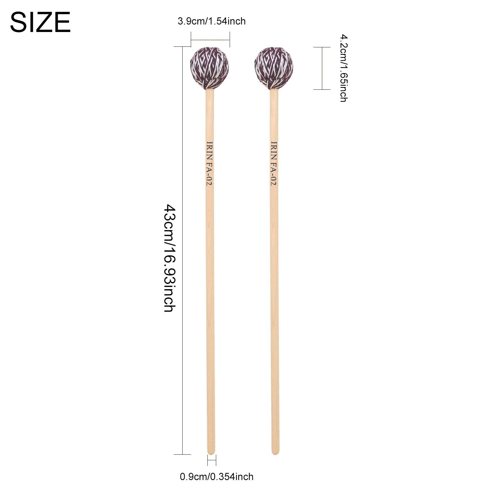 IRIN FA-02 Marimba Mallet Drumsticks Beech Wood Handle Wool Wrapped Rubber Head Warm Tone for Percussion Instrument Performance