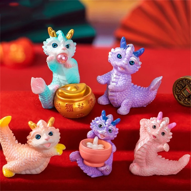 Cute Mini Dragon Figurine 2024 Year Of The Dragon Ornament Micro Landscape Decoration Dollhouse Miniature Toy