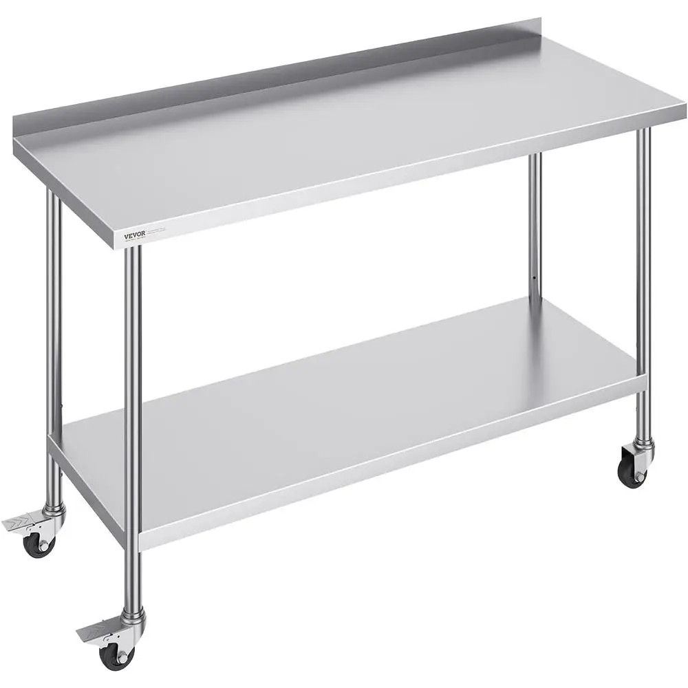 

Heavy-Duty Stainless Steel Work Table with Casters, Adjustable Height for Commercial Food Prep and Home Use