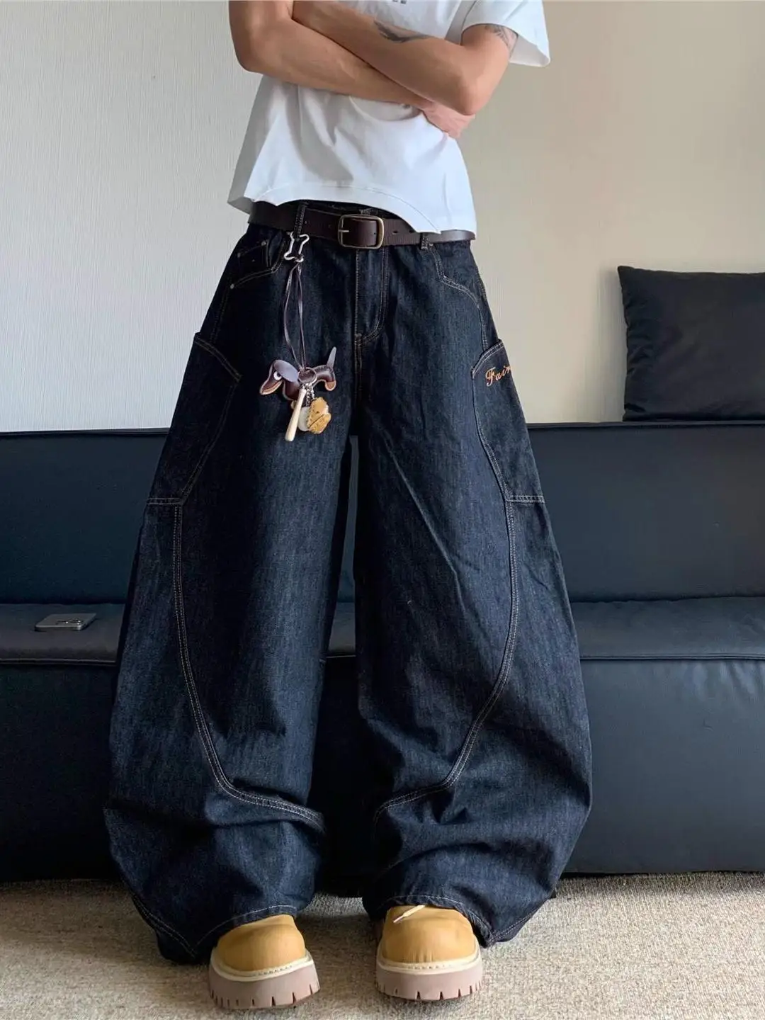 

American Sle Street Retro Loose Jeans Men Women High Street Trendy Casual Large ket Wide Leg Pants Knife Jeans