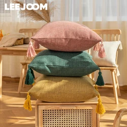 Tassel Solid Color Cushion Cover Square Linen Pillowcase for Living Room Sofa Bedroom Home Decoration 45x45 1PC