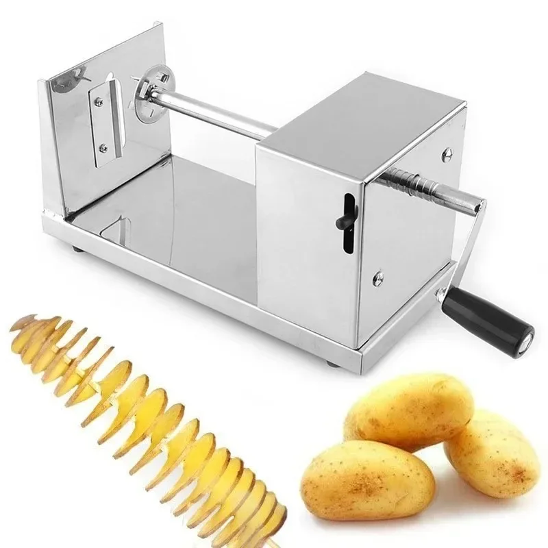 Thicken Stainless Steel Spiral Tornado Potato Cutter Kitchen Vegetable Fruit Chips Slicer Cutting Machine Manual Potato Chopper