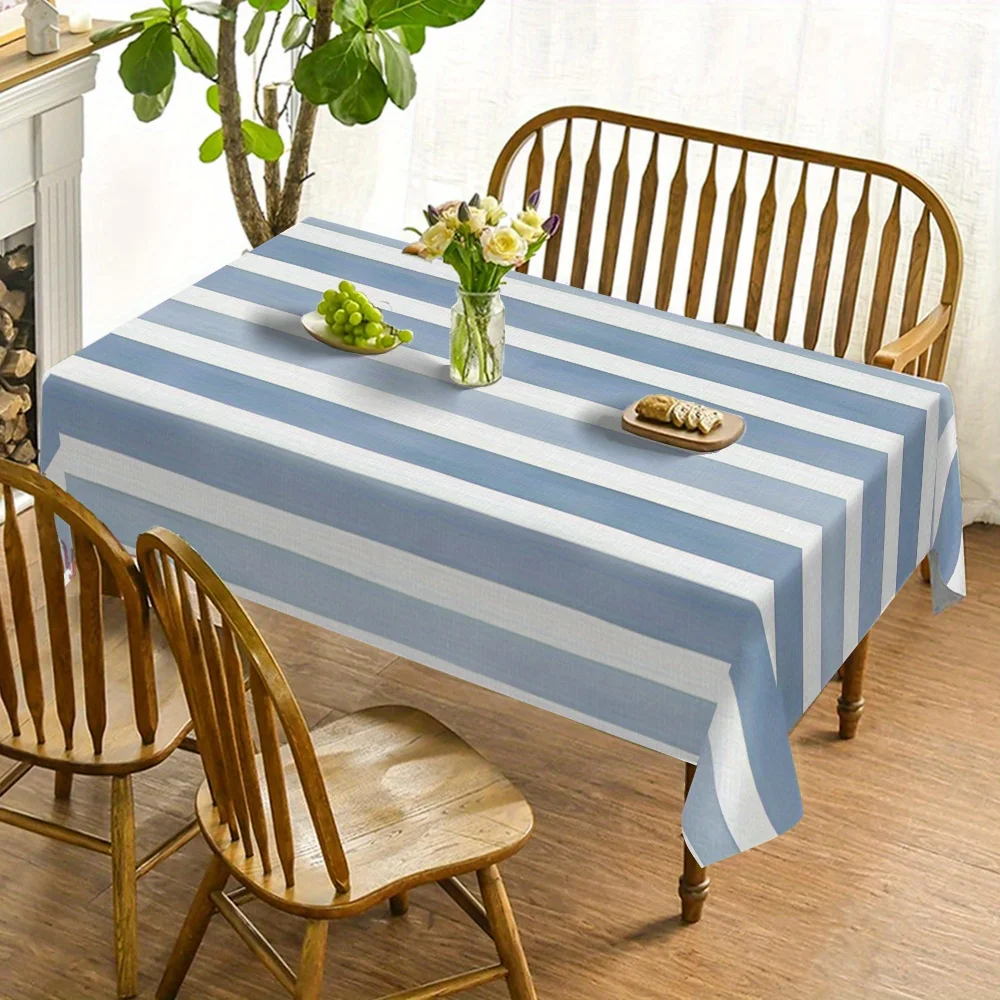 One rectangular tablecloth with blue and white stripes - peach-colored and cream-patterned fabric tableclothzyc