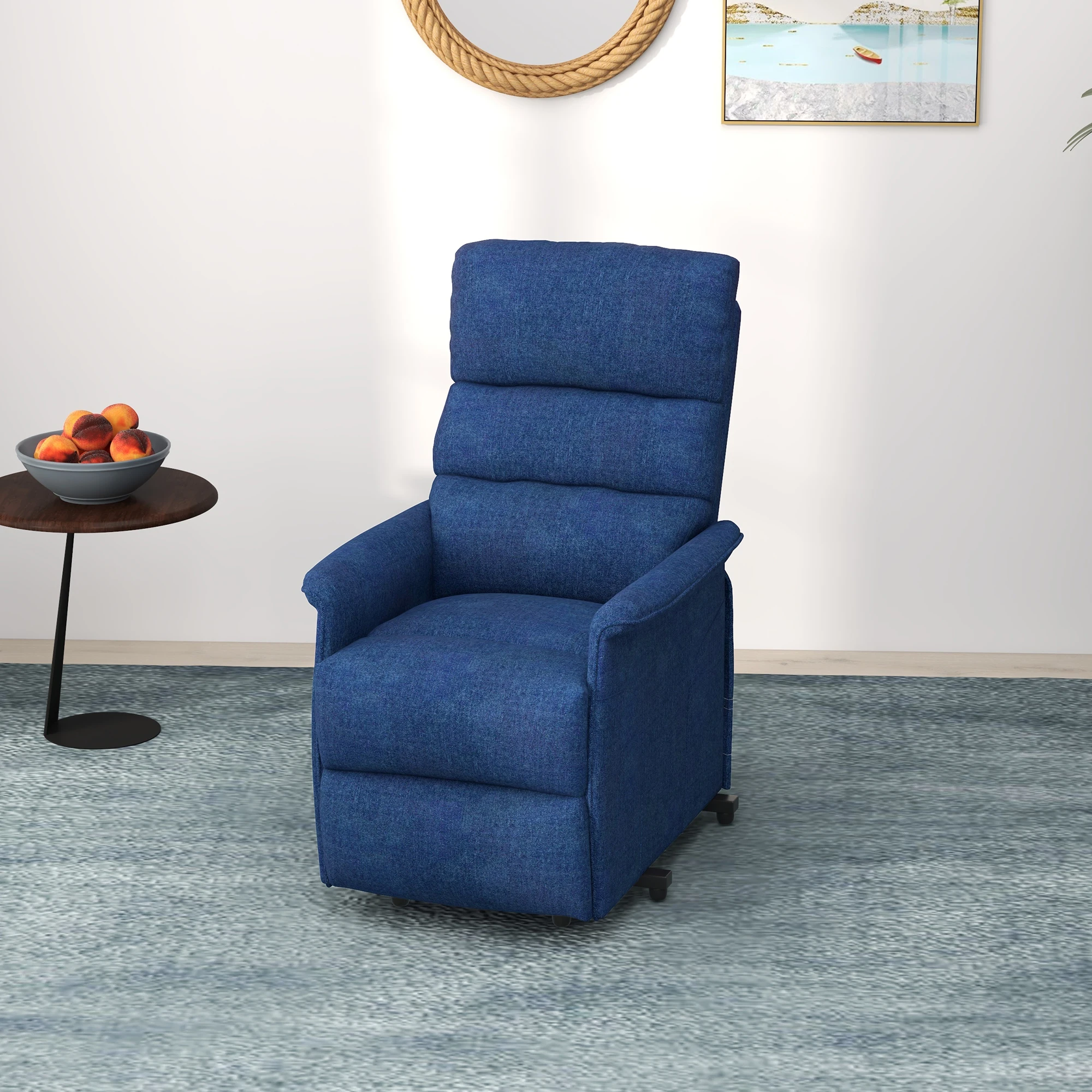 Power Lift Chair per anziani Sedia elevabile in tessuto con tasche laterali telecomando blu scuro