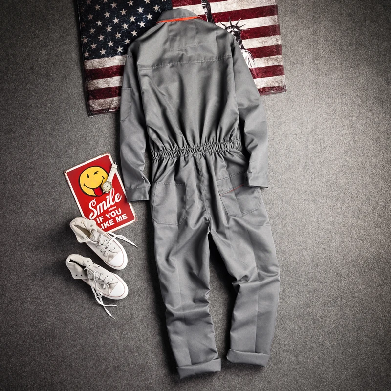 Men Long Sleeve Cargo Overalls Bib Pants Zipper Pockets Rompers Jumpsuit Fashion Labor Casual Coveralls Plus Size S-4xl