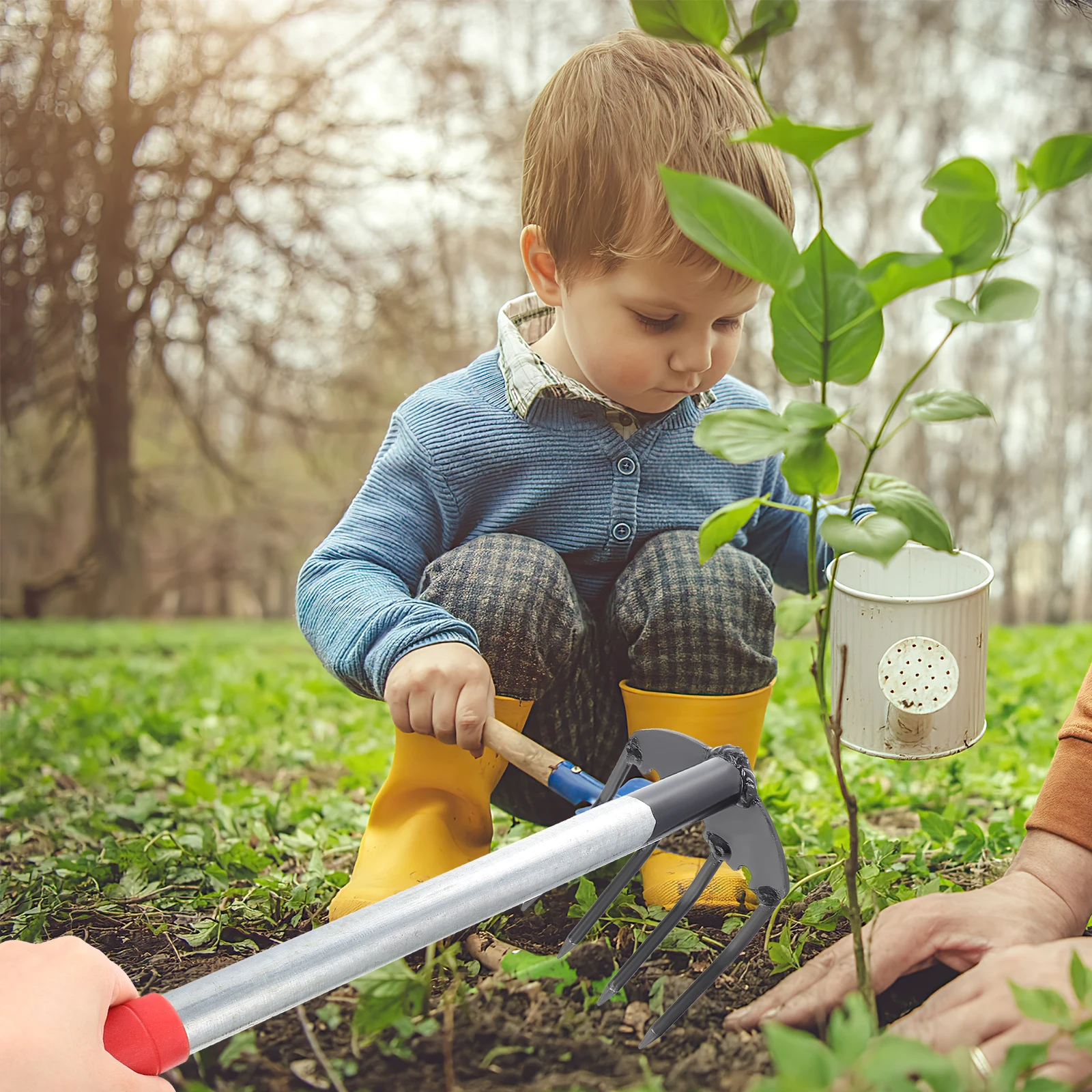 

2Pcs Four Teeth Garden Rake Steel Soil Loosening Tool Ergonomic Non-Slip Handle for Yard Lawn Cultivation and Digging Earthnut