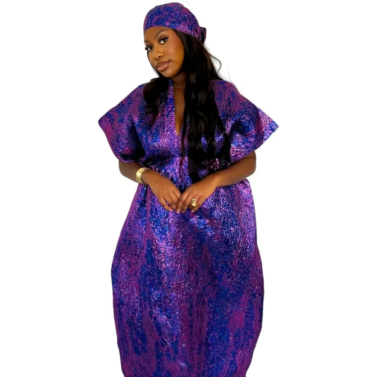 African Dress for Women Plus Si ze Embroidery Weddi ng Guest Long Maxi Dress with Scarf image 6