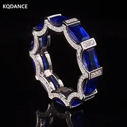 KQDANCE Luxury New Design Real 925 Sterling Silver With Full Sapphire Royal Blue High Carbon Diamond Rings Women Fine Jewelry