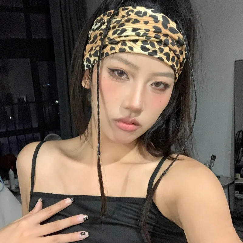 Loose Sports Headband for Women Yoga Elastic Headband for Running Tied Leopard Print Headband Sports Hair Accessories