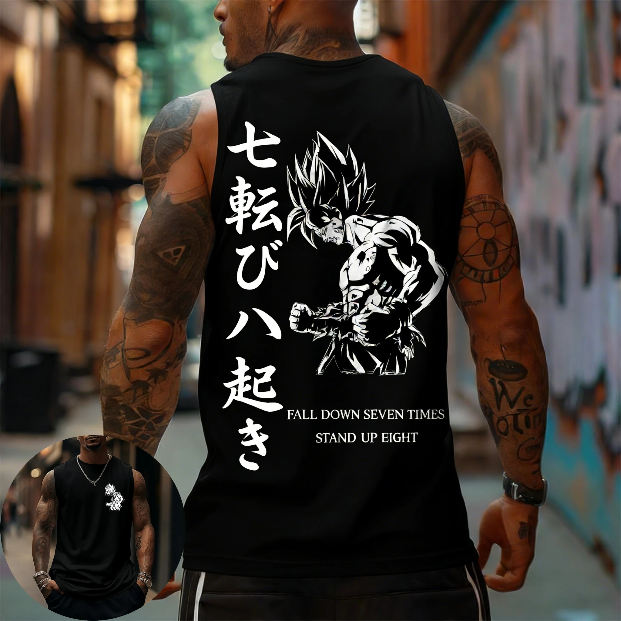 

2026 Summer Dragon Ball Goku "Fall Seven Stand Up" 3D Print Vest Oversized Breathable Sweat-Absorbent Fitness Streetwear Unisex