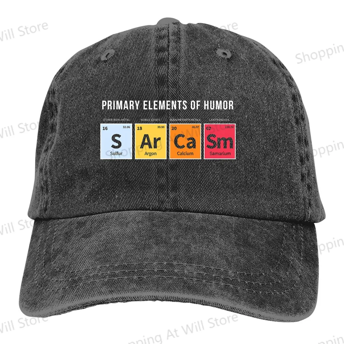 Sarcasm Elements of Humor Periodic Table Funny Sarcastic Cowboy Hat  Periodic Table Washed Men's Baseball Cap for Men Women Caps