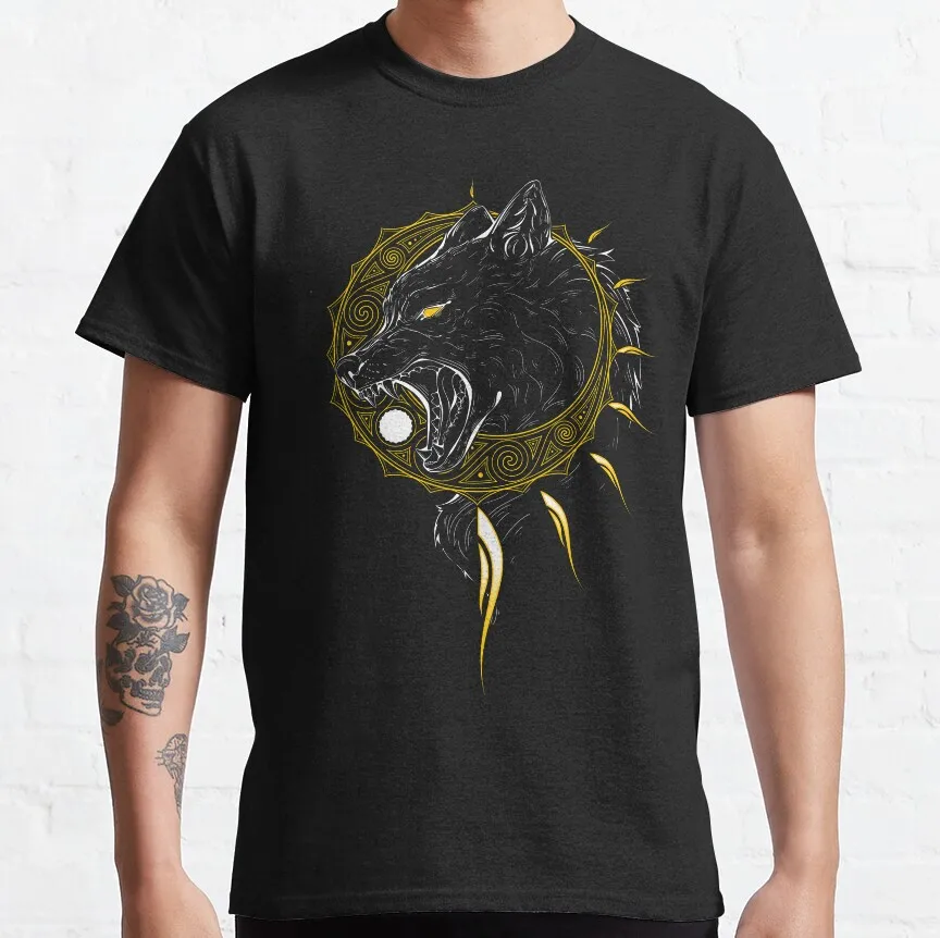 Devour the Sun middle ages norse mythology vikings celtic knot wolf of odin printed t shirt plus size 100% cotton men's clothing