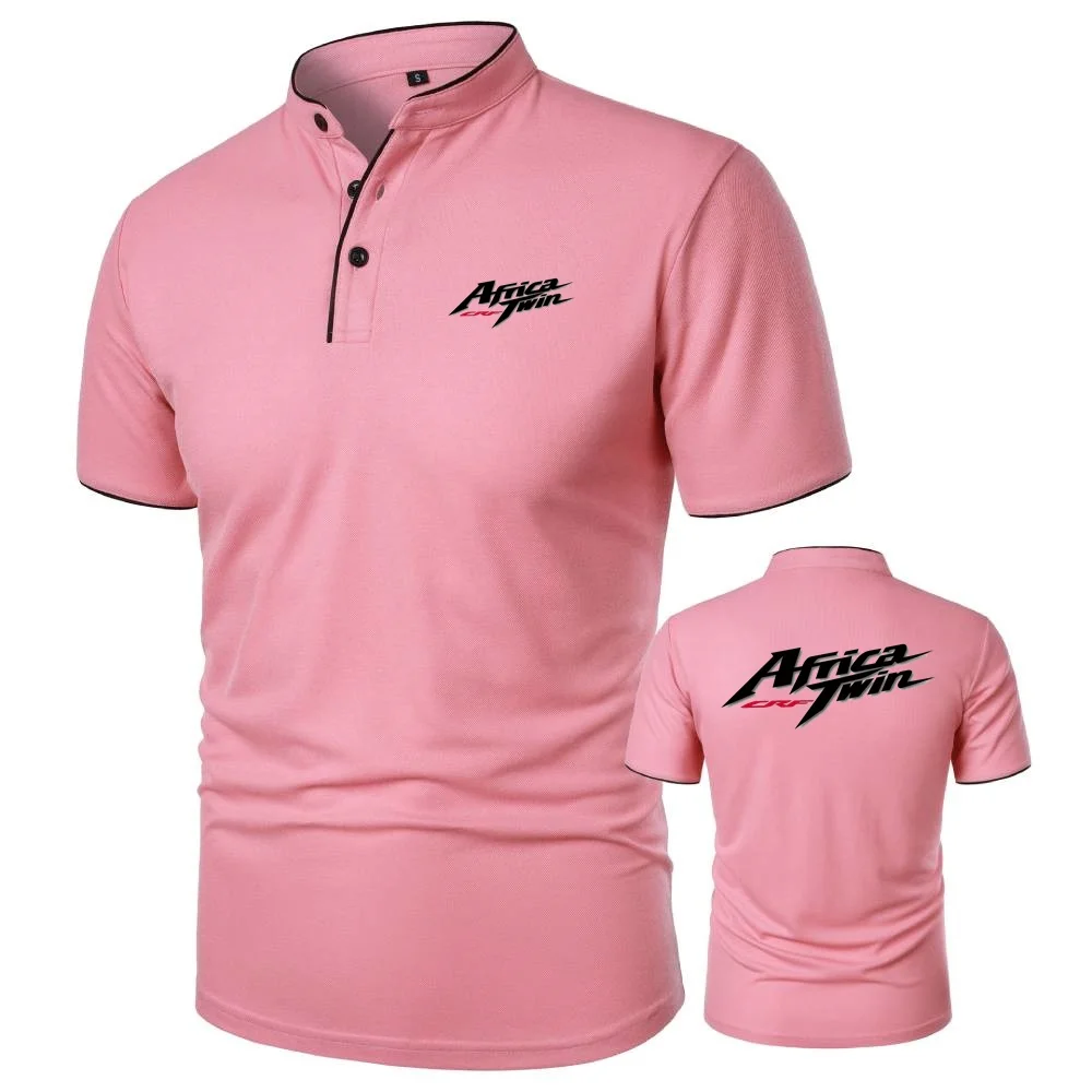 Mens Short Sleeve Polo Shirt Africa Twin Crf Motorcycle Motorbike Tee Vintage Henley Shirt Mesh Cotton T-Shirts Camping Tshirt