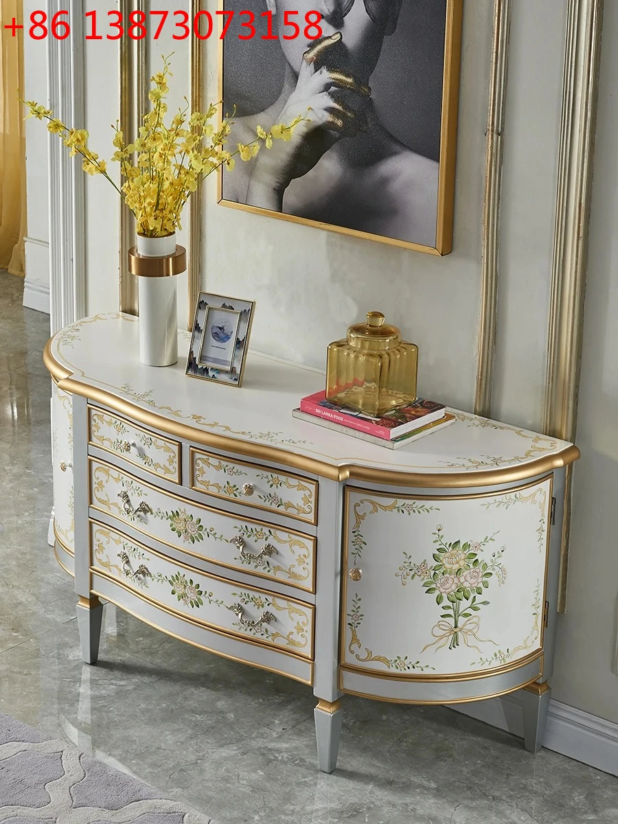 European Style Hallway Living Room Bedroom Light Luxury Solid Wood Cabinet Painted TV Cabinet Arc Semicircle Furniture