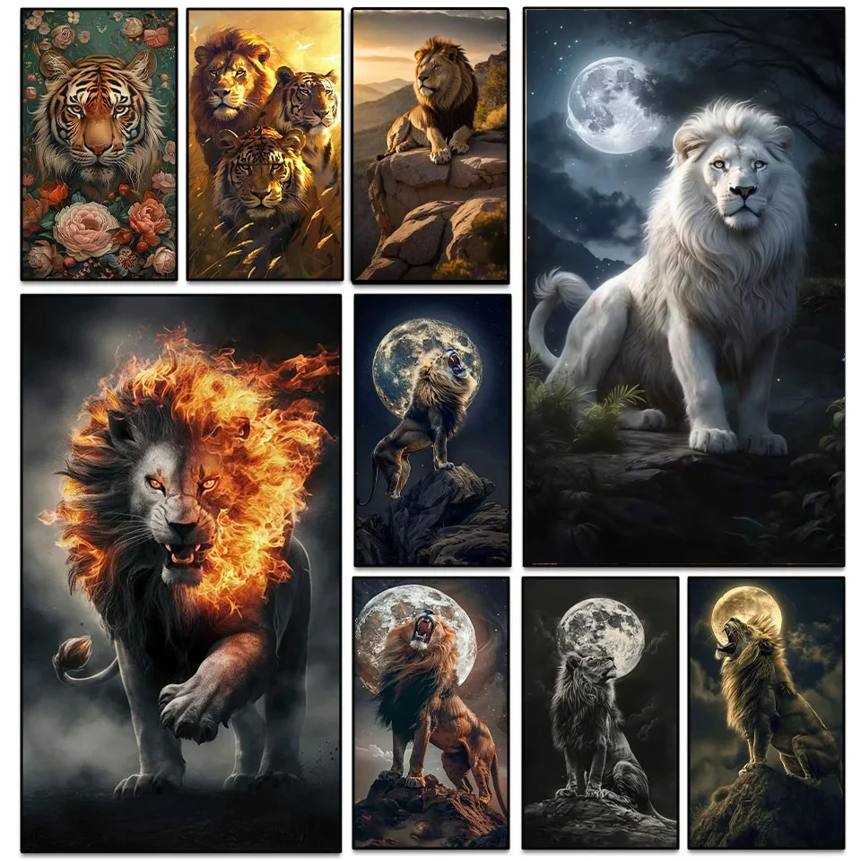 Tiger Diamond Painting Embroidery Large DIY Fierce Fire Lion Mosaic Kit 100% 5D Square Round Rhinestone Cross Stitch Home Decor