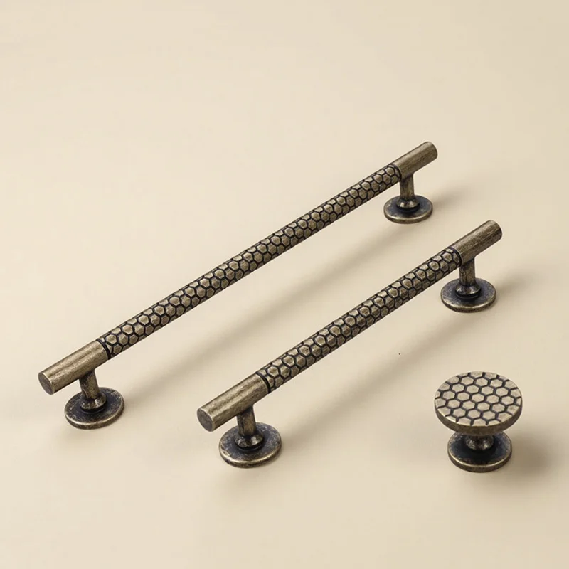 Antique Cabinet Handle Make-old Zinc Wardrobe Bar Textured Drawer Knobs Furniture Hardware