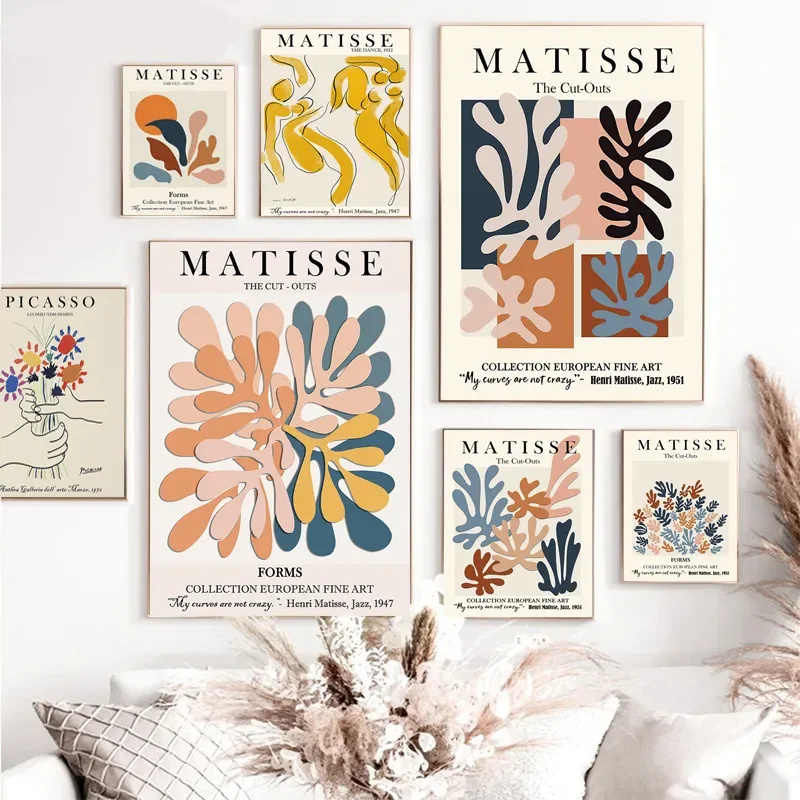 

Картина на холсте с абстрактными растениями Matisse, настенная живопись, линия растений в гостиной, постер для домашнего декора