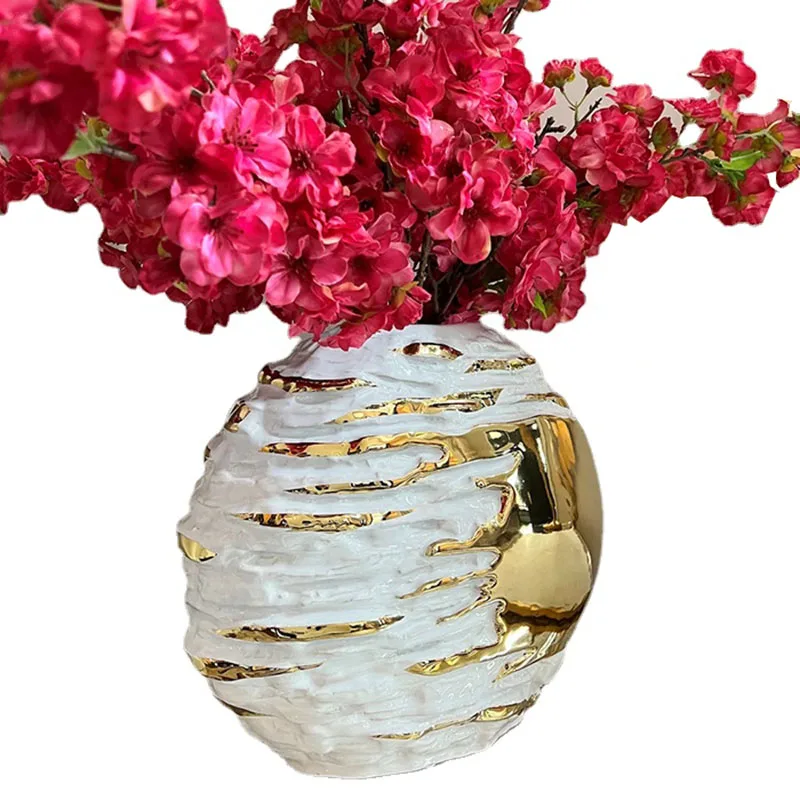 Luxury Gilded Ceramic Vase Wedding Decoration Fine Porcelain Flower Arrangement Craft Ornaments Home Accessories