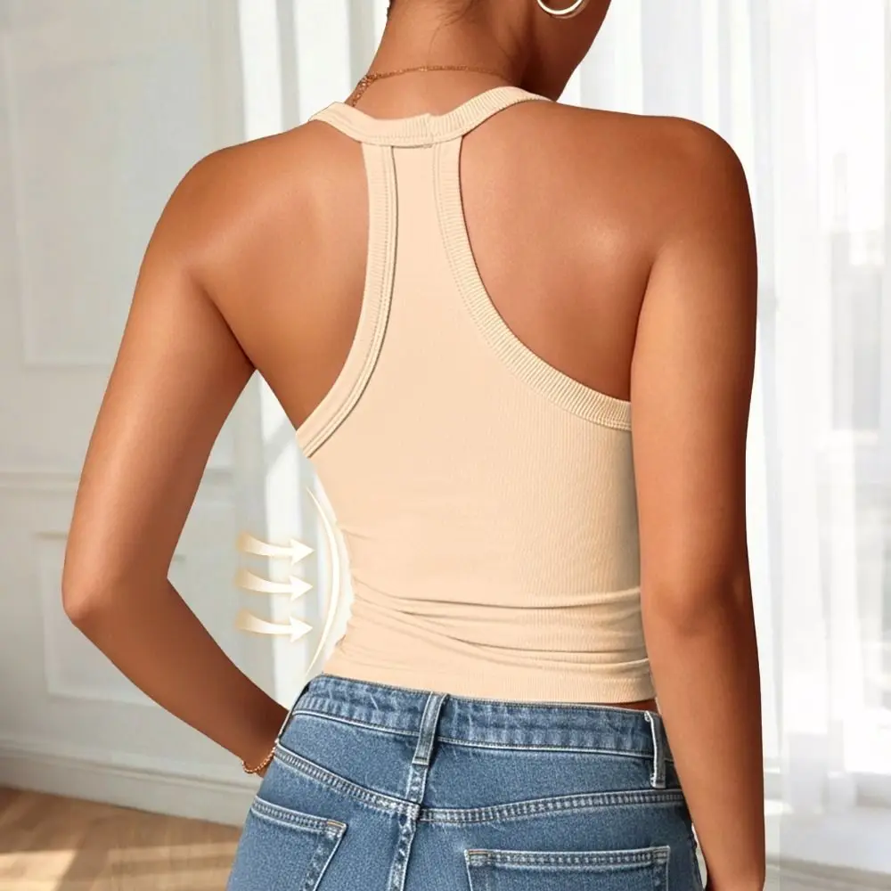 Kreative einfarbige Damenweste mit integriertem BH, atmungsaktives Camisole-Top, weiches, bequemes V-Ausschnitt-Design, Damen-Tanktop für vier Jahreszeiten – Detail 1