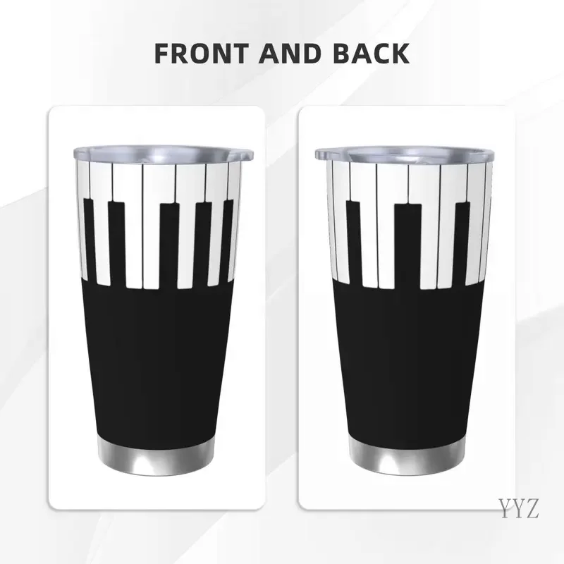 Piano Keyboard Art Insulated Tumbler with Straws Music Musical Vacuum Thermal Mug Outdoor Travel Thermos Bottle Cups, 20oz