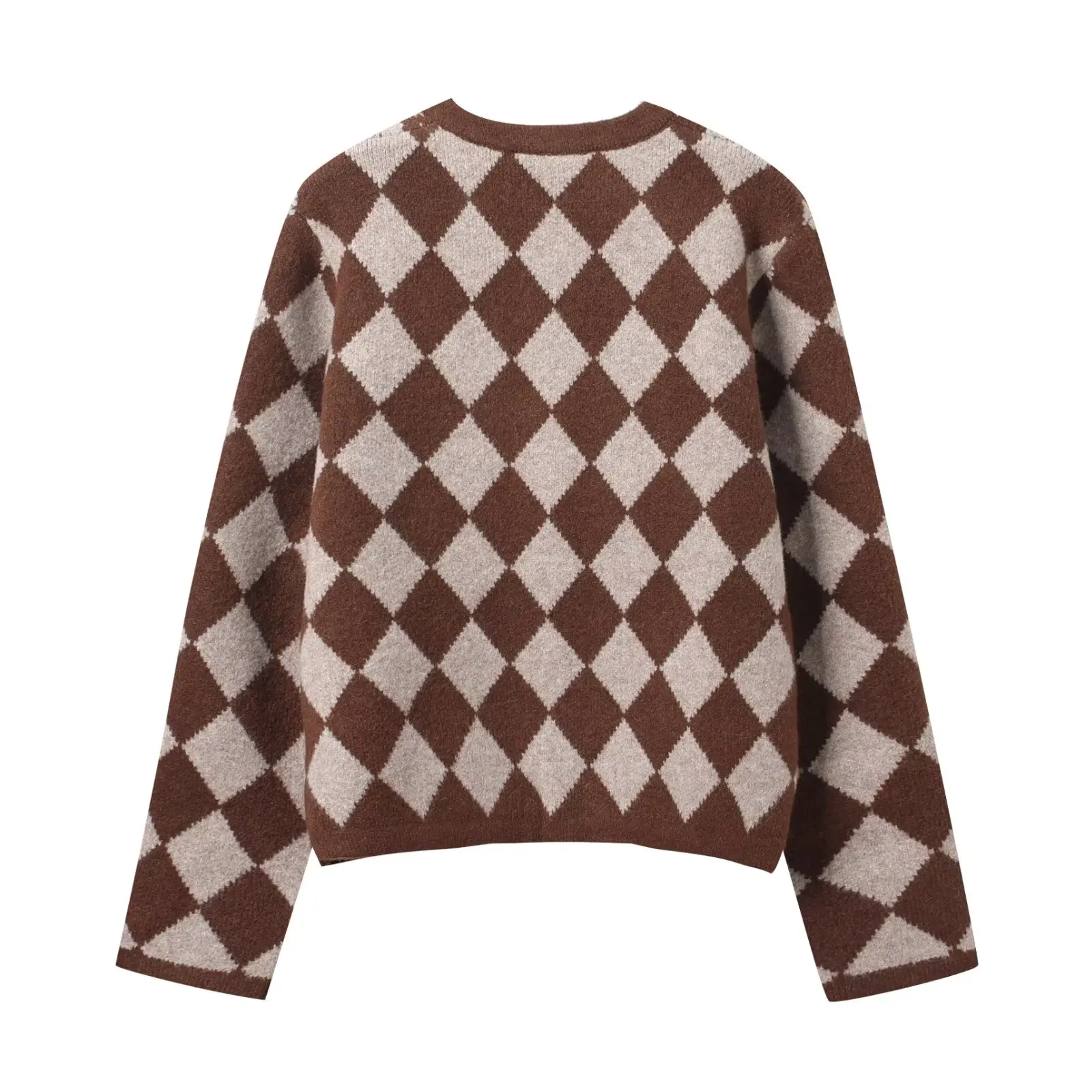 Fashion autumn and winter new women's sportswear diamond patterned jacquard knitted jacket casual round neck pocket knitted card