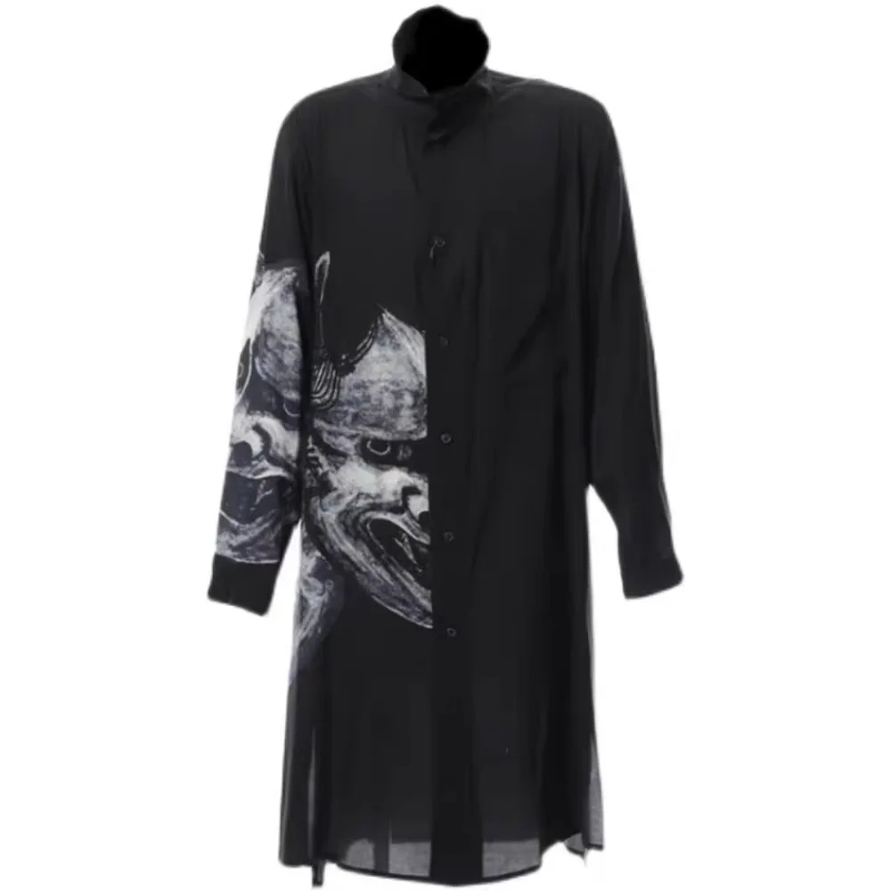 High Stree Dark Style Black Long Shirt Tops Men's Unisex Mid Length Shirt with Triacetate Drape Men Clothing Mens Shirts