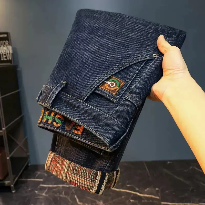 

Удобные мужские джинсы прямого кроя из хлопка с начесом, эластичные, повседневные, со средней посадкой, молодежные, весенние, стандартный крой