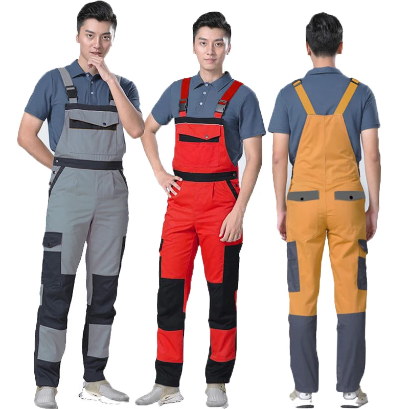 2024 Men Bib Working Overalls Male Work Wear Uniform Fashion Tooling Overall Worker Repairman Strap Jumpsuit Customize Logos