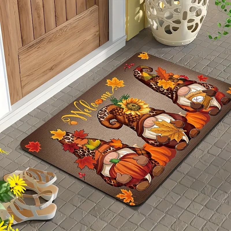 Autumn Maple Leaf Dwarf Rectangular Welcome Door Mat, Non-Slip And Washable Polyester Door Mat, Flannel Material Is Soft, Comf