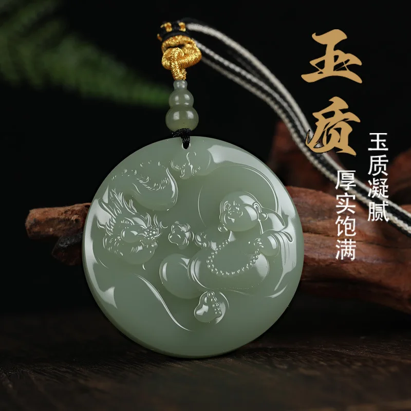 Natural Xinjiang Hetian Jade Qinghai Old Material Light Green Enveloped Maitreya Buddha Pendant Jade Ornament Gifts
