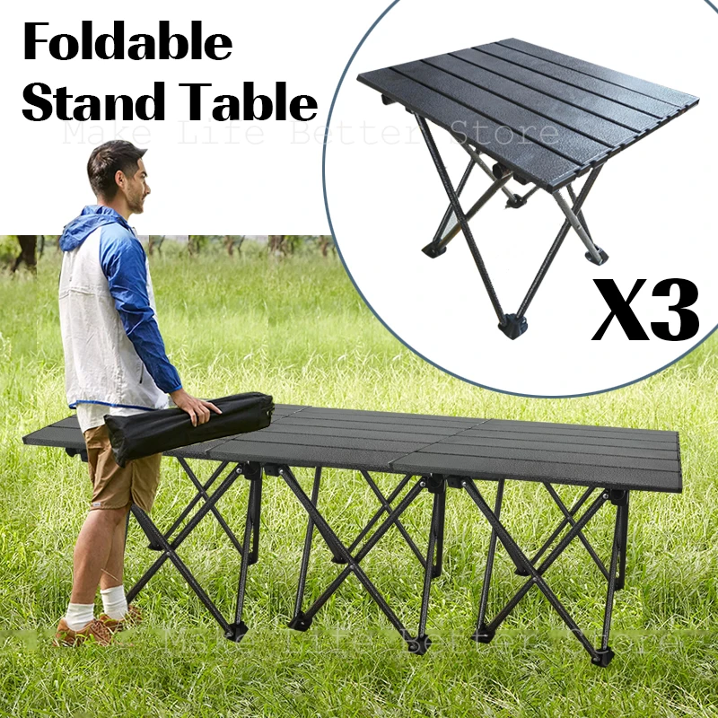 3Pcs Portable Table Lightweight Camping Table Folding Camp Table for BBQ Fishing Aluminum Poles Picnic Tabe