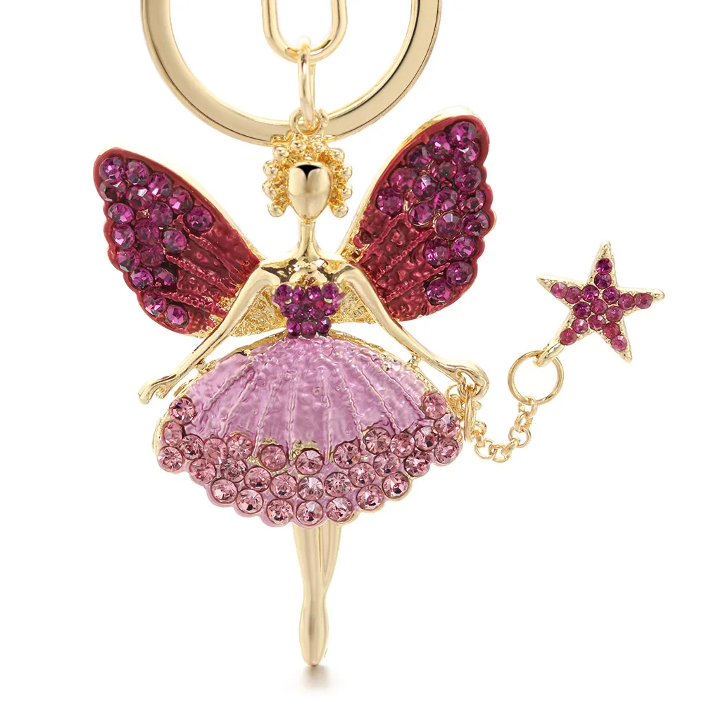 Angel Girl Keychain Rhinestone Crystal Key Chain Key Ring Holder Bag Pendant Accessories Cute Women Enamel Keyring for Car K403