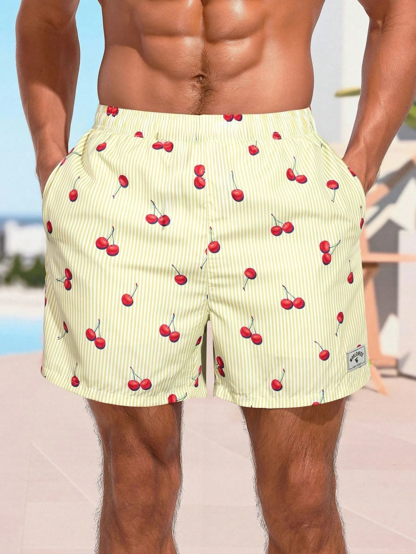 

3d Cherry Stripe Print Men's Swimsuit Street Hip Hop Casual Shorts Men Summer Swim Shorts Casual Shorts Mens Shorts