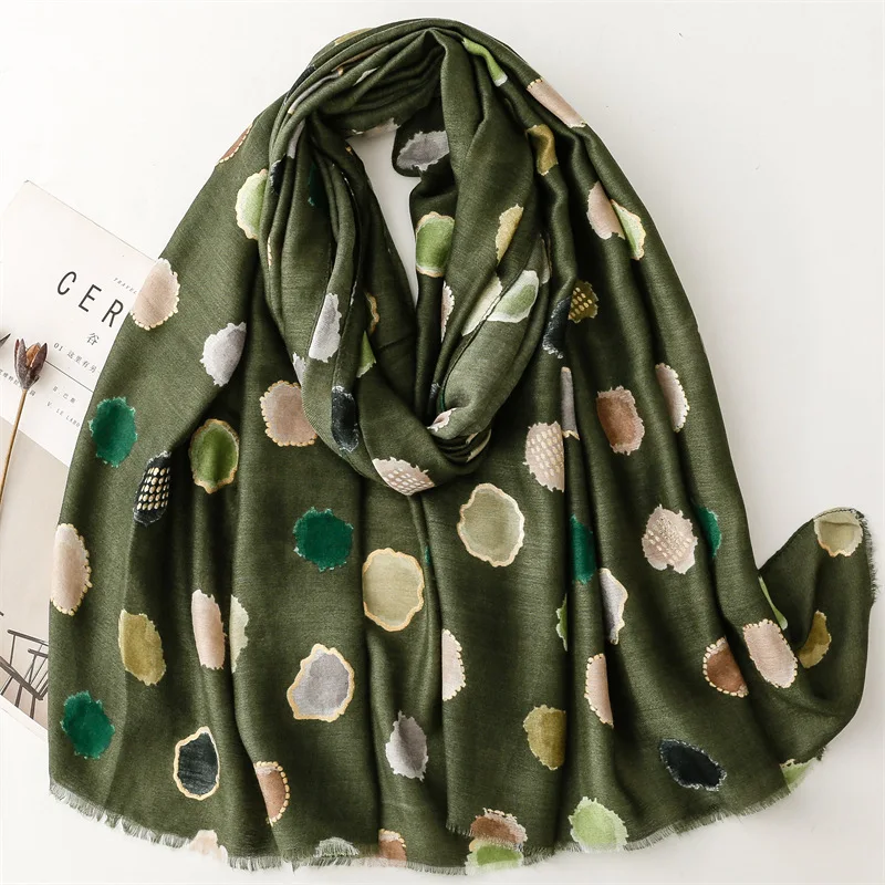 Écharpes vintage à gros pois pour femmes, style français, foulard imprimé cercle vert bras, accessoires de créateur, automne et hiver