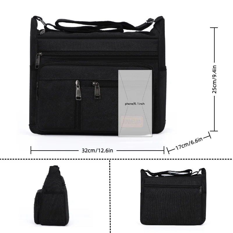 حقيبة كتف رجالية عصرية وكاجوال، حقيبة كروس قماشية متعددة الأقسام، مناسبة للنزهات اليومية والسفر والتنقل