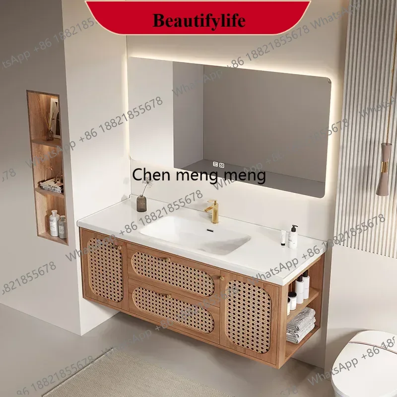 

F185 Шкафы для ванной комнаты из цельного дерева с керамическим умывальником, туалетный столик для ванной комнаты, раковина Muebles De Baño, мебель для ванной комнаты