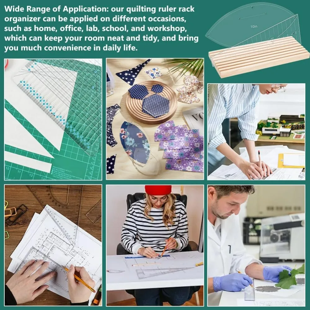 8-Slot Wooden Ruler Organizer Quilting Ruler Storage Rack Ruler Stand for Quilting Rulers 4mm Grid Ruler Holder for Sewing kit
