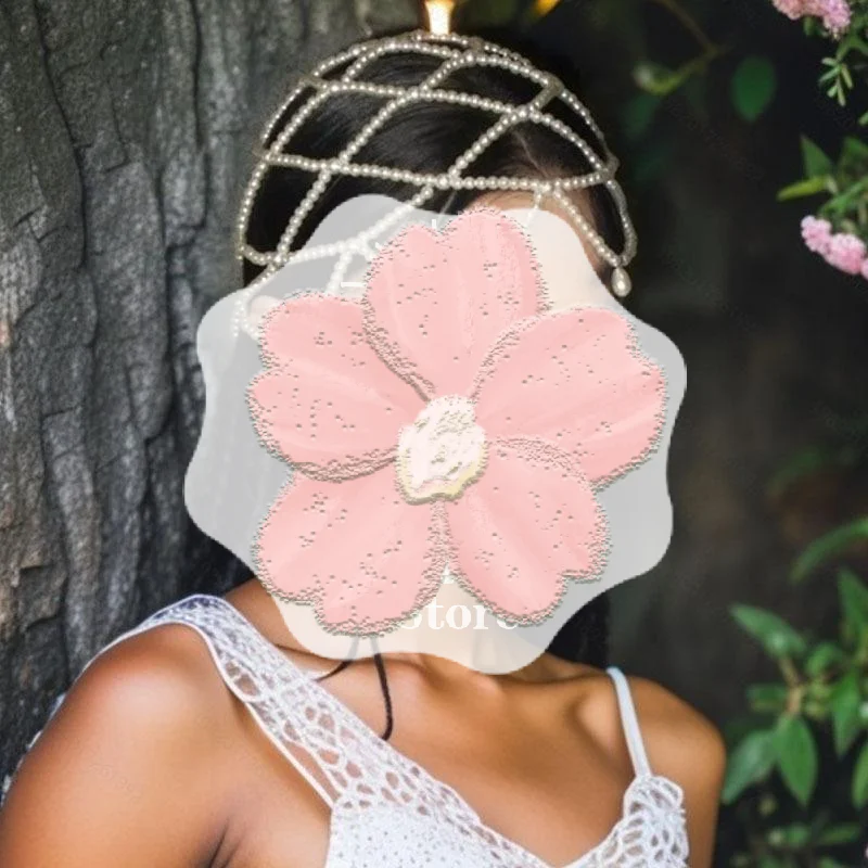 

Stylish Pearls Weave Hat Retro Mesh Headdress Imitation Pearl Forehead Chain Headpiece Exquisite Bride Wedding Accessories