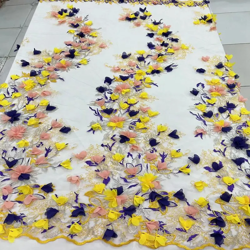 

High Quality Mesh Embroidery Applique 3D Flower Tulle Nigerian Lace Fabrics For Bridal TS9857