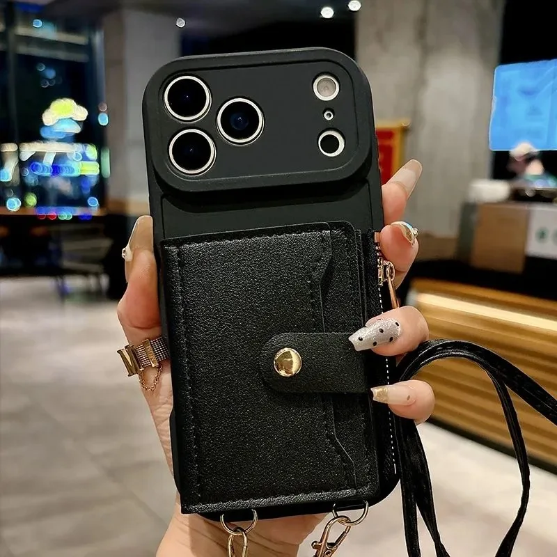 Brieftaschen-Lanyard-Hülle für iPhone 17 Pro Max Air 18 12 13 15 16 14 Plus mit Kartenfächern, Umhängegurt, Leder, modische Reißverschlusstasche – Detail 12