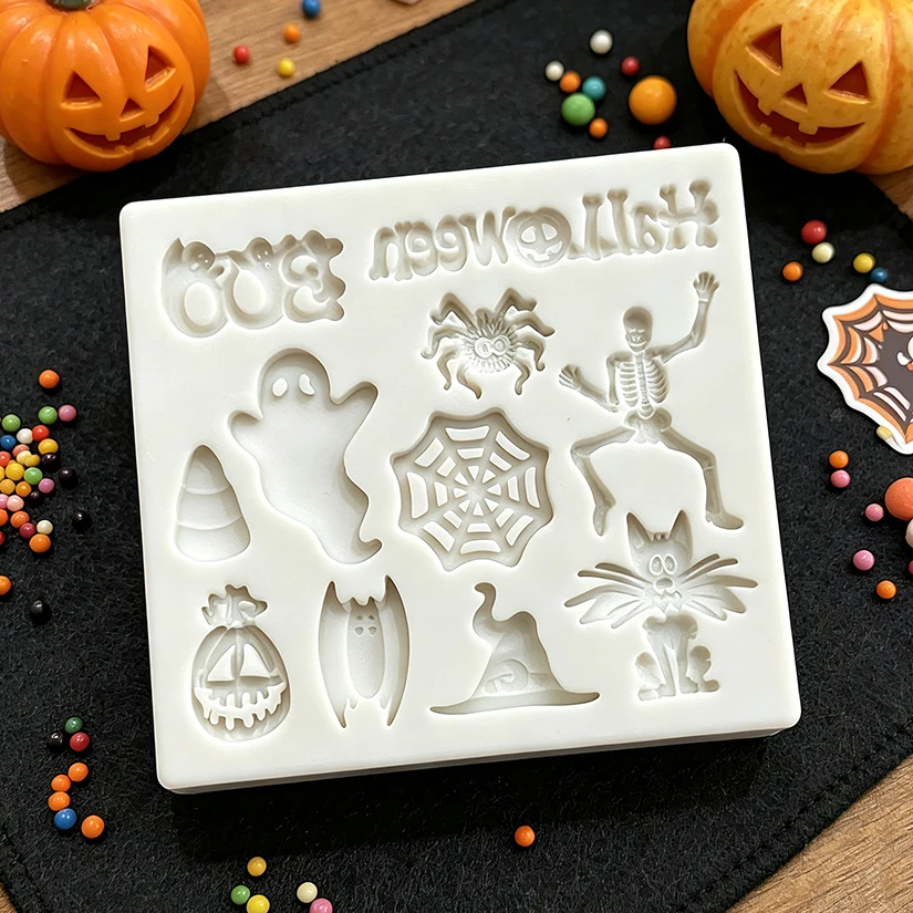 Halloween Geist Schädel Spinne Silikon Form Sugar Cupcake Backform Harz Werkzeuge Schokolade Fondant Kuchen Dekorieren Werkzeuge – Detail 6
