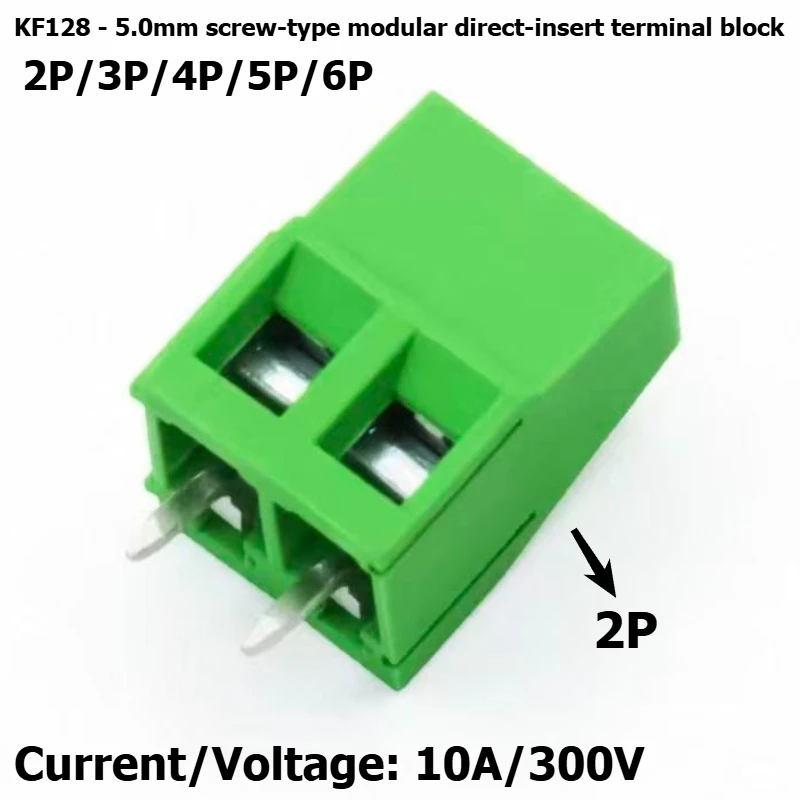 KF128 terminal block with 5.0 screw-type, splicing copper foot connector for circuit board, flame-retardant