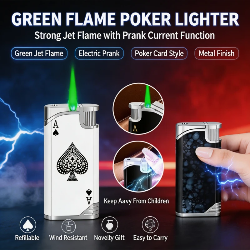 Novelty Toy‑Style Windproof Inflatable Lighter, Vibrant Green‑Flame Design, Practical Ignition Tool for Cigars and Cigarettes