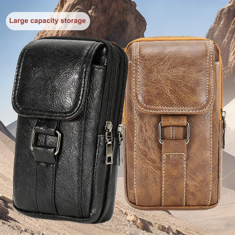 (BF06) Sac de ceinture en cuir PU style vintage, étanche, avec crochet de fixation, sac de poitrine multi-couches, sac pour téléphone portable, voyage, 1 pièce