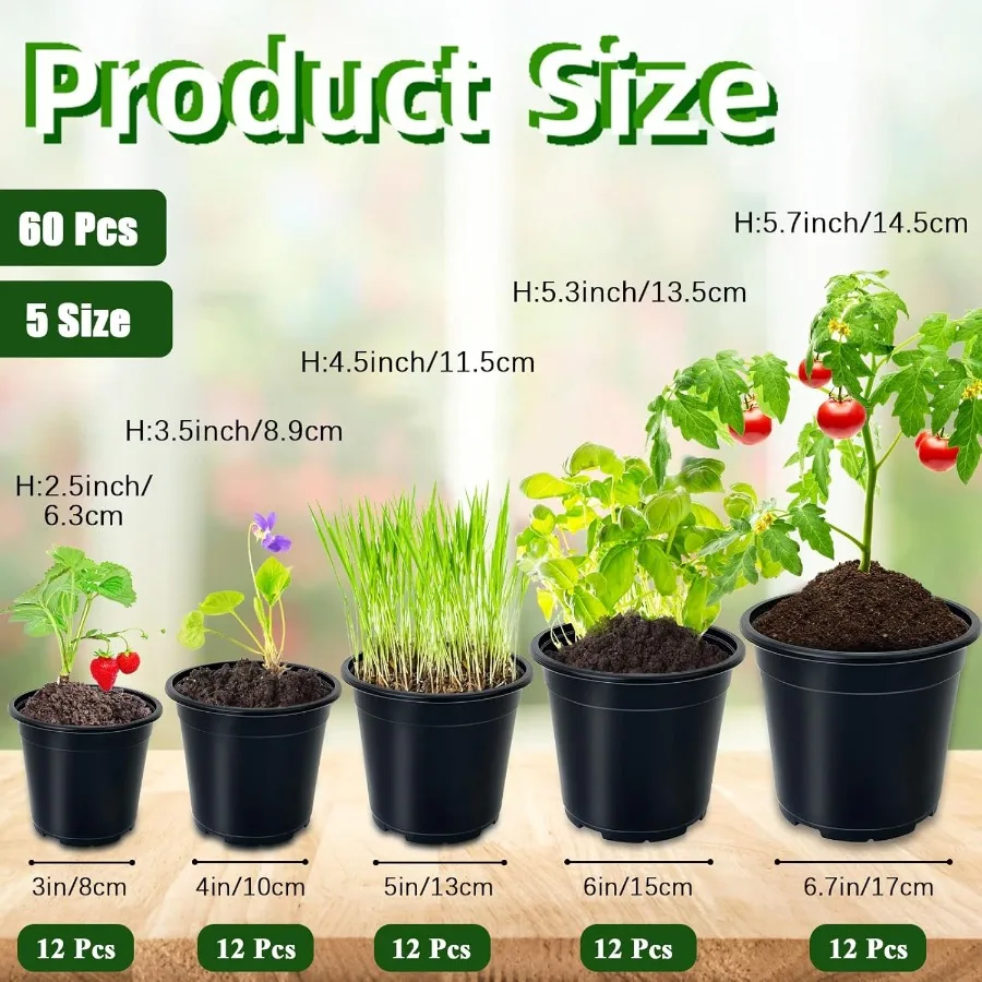 60 قطعة أواني الحضانة النباتية الأواني البلاستيكية السوداء مع ثقوب الصرف حديقة زهرة الحاويات الشتلات وعاء لزراعة القطع تران #2