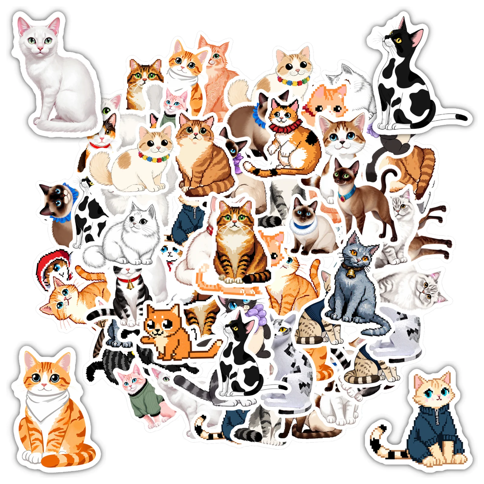 35pcs-50pcs Cartoon Kittens Stickers Cute Cats Cats Stickers Animal Stickers For Guitar Laptop Helmet Skateboard Notebook DIY
