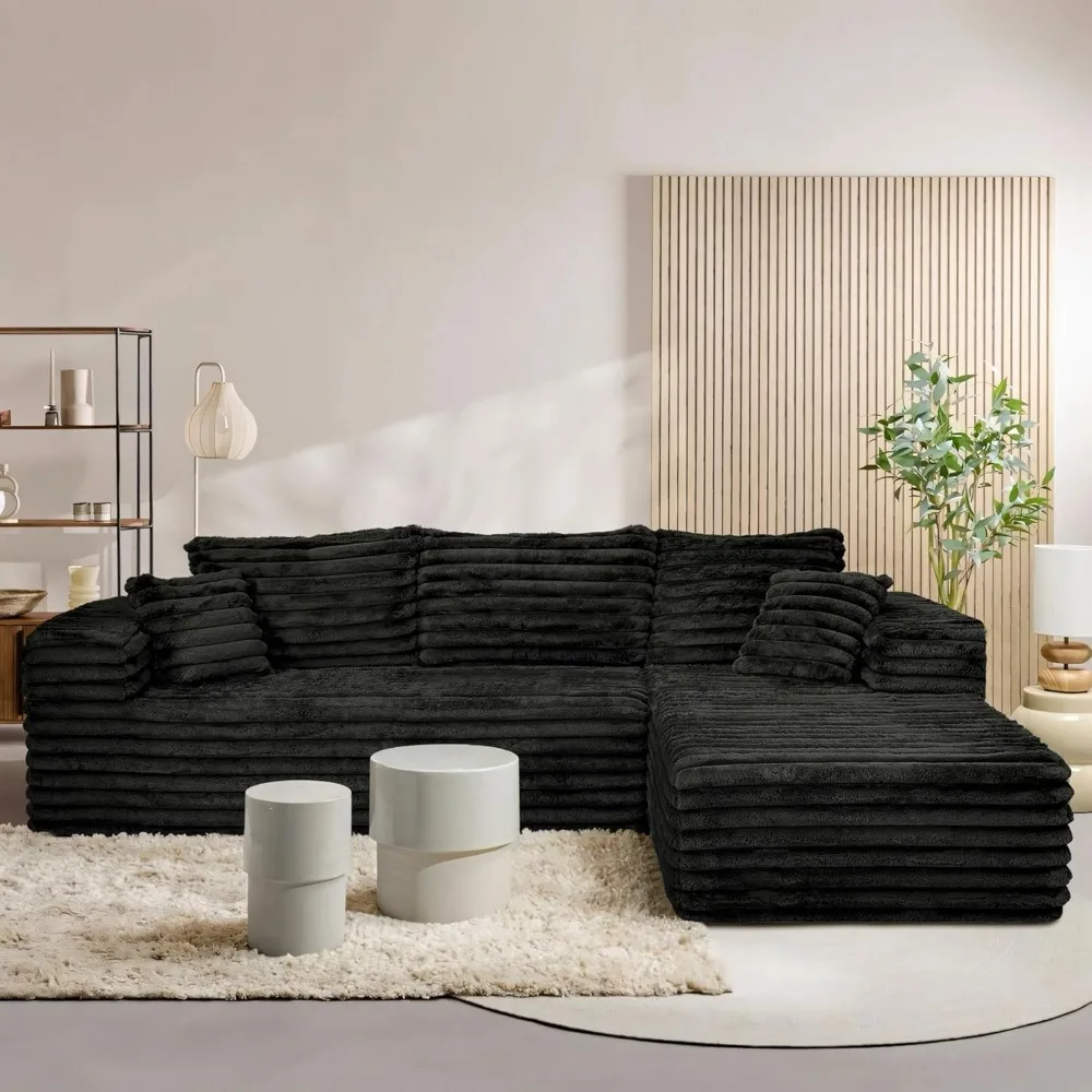 Sofá seccional de nube de 102" con chaise lounge en forma de L, sofá moderno con asiento profundo y tela de pana de felpa