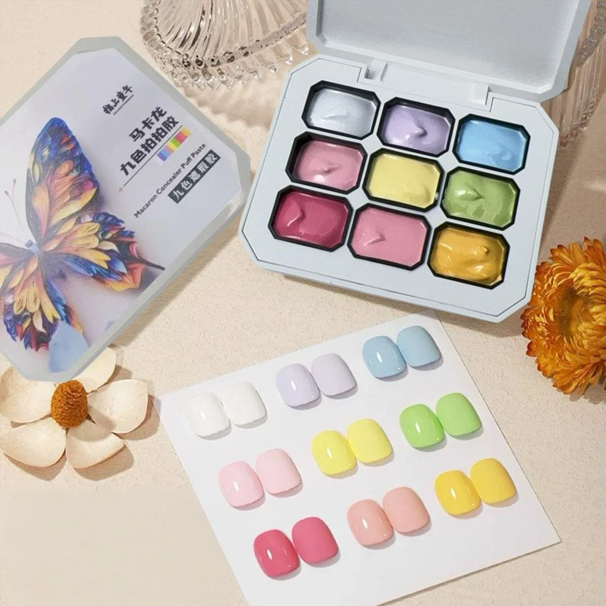 1pc 9 colori colla solida per unghie manicure smalto semipermanente gelatina macaron gel crema Soak Off UV e LED smalto per unghie tavolozza arte fai da te